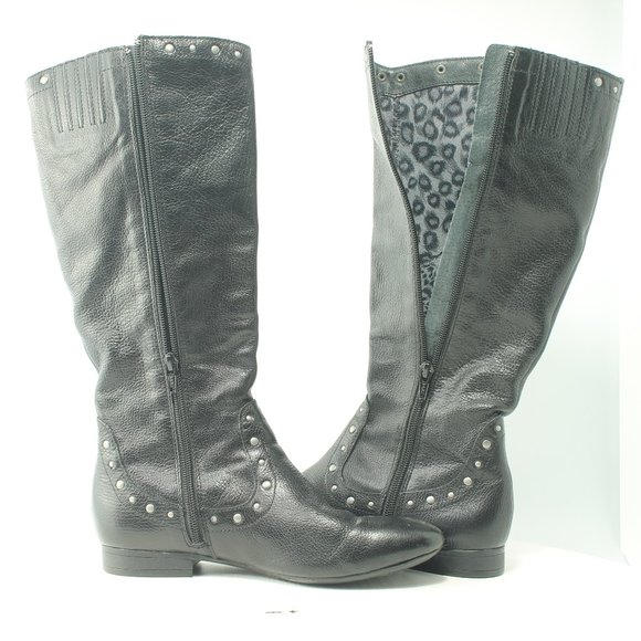 Born Lizzie Black Silver Studs Knee High Leather Boots Size Women's US6 EU36.5 - Picture 11 of 16